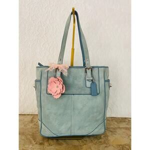 rare vtg COach gallery light blue suede LEather SHoulder BAg tote F10410